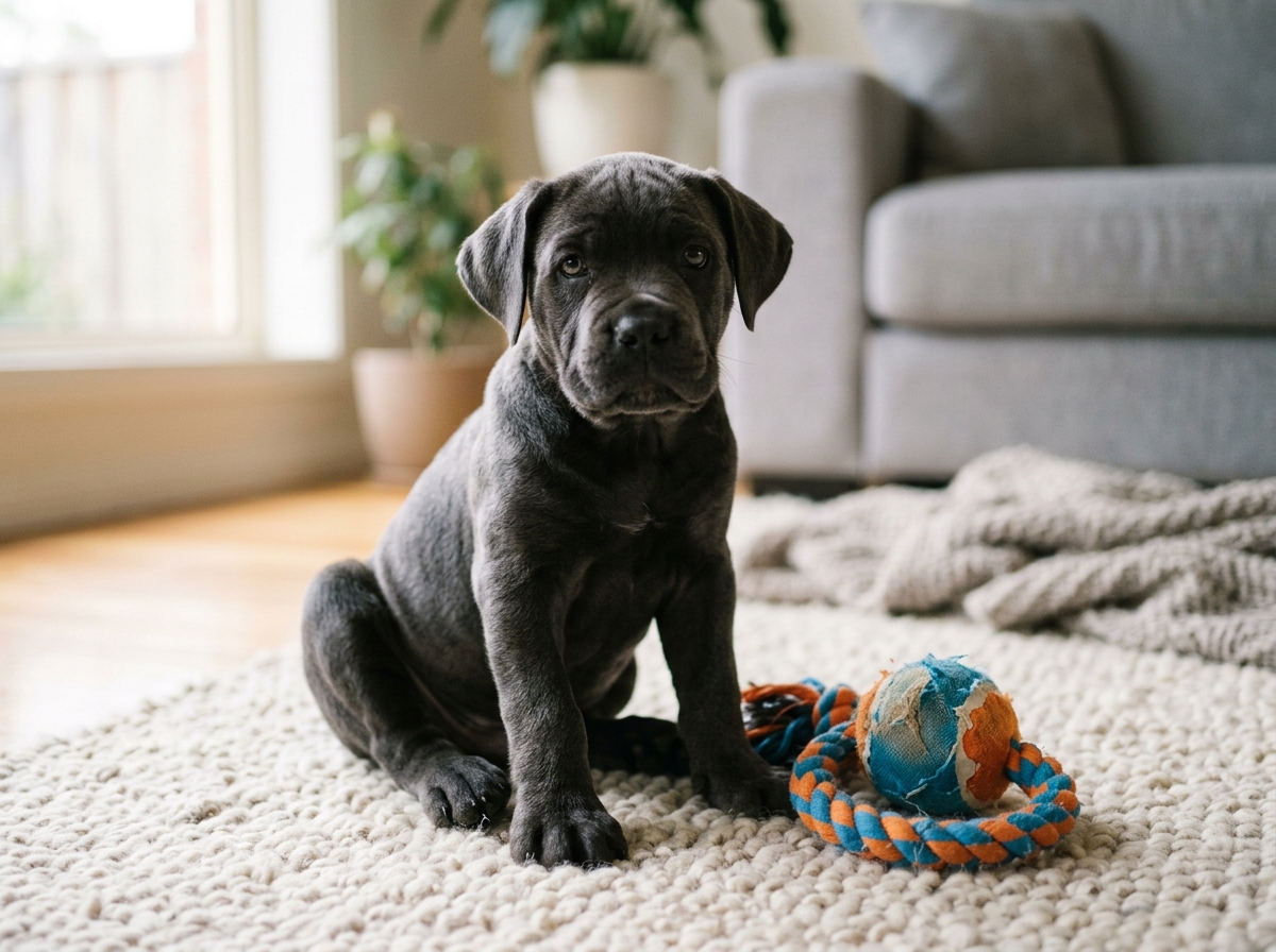 Cachorro Cane Corso Nero - Collar Amarillo Sol